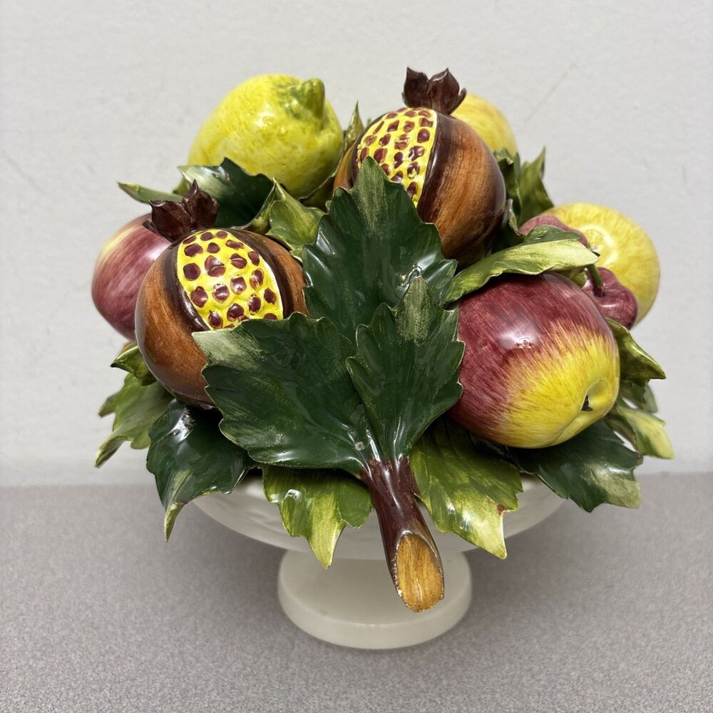 Vintage L’Atelier Capodimonte Italian Fruit Basket Pedestal Ceramic Italian 9.5”
